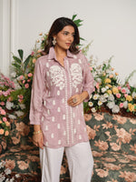 Pure softest muslin chikankari shirt in onion pink