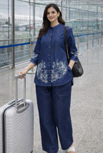 Soft denim embroidered co ord