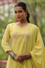 Pure Mul cotton fully embroidered in yellow