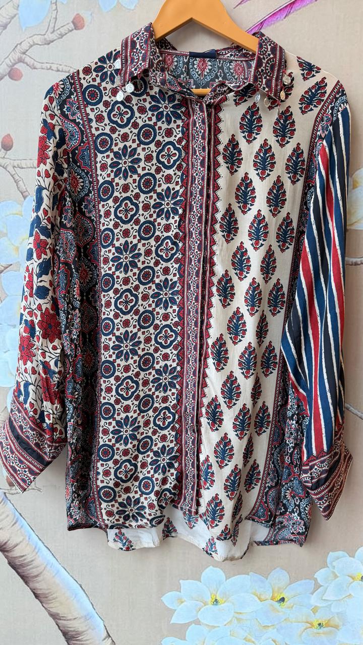 Pure crepe ajrakh super smart shirt