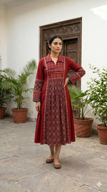 Pretty pure ajrak real mirror one piece in red