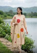 Modal applique with lining suit set in almond