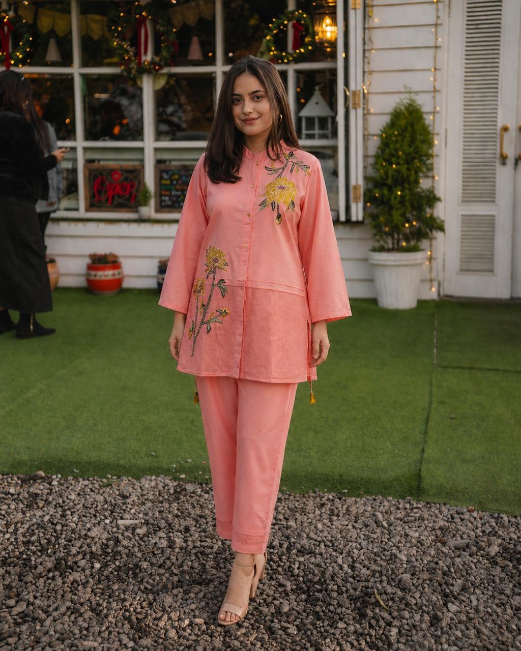 Embroidered cotton co ord set