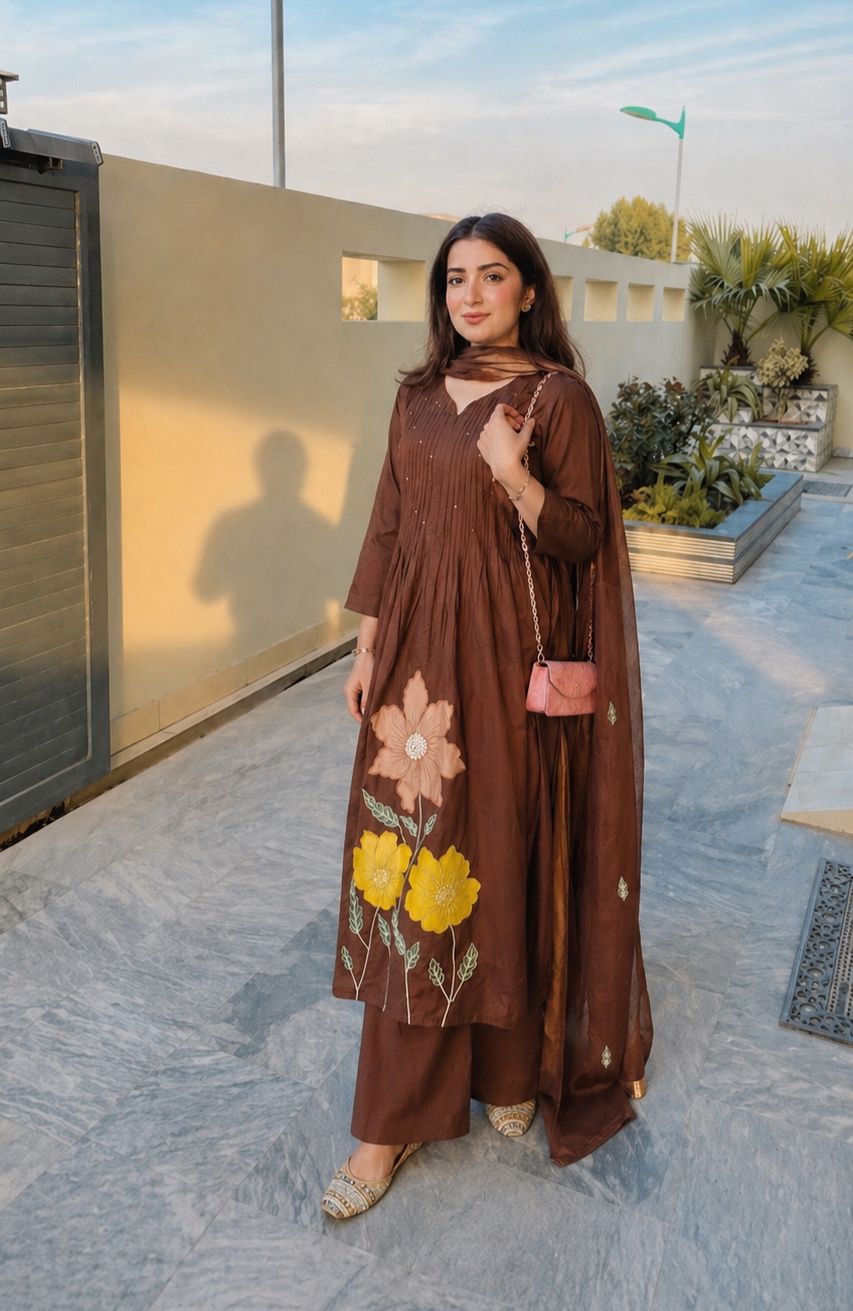Super pretty cotton applique suit set