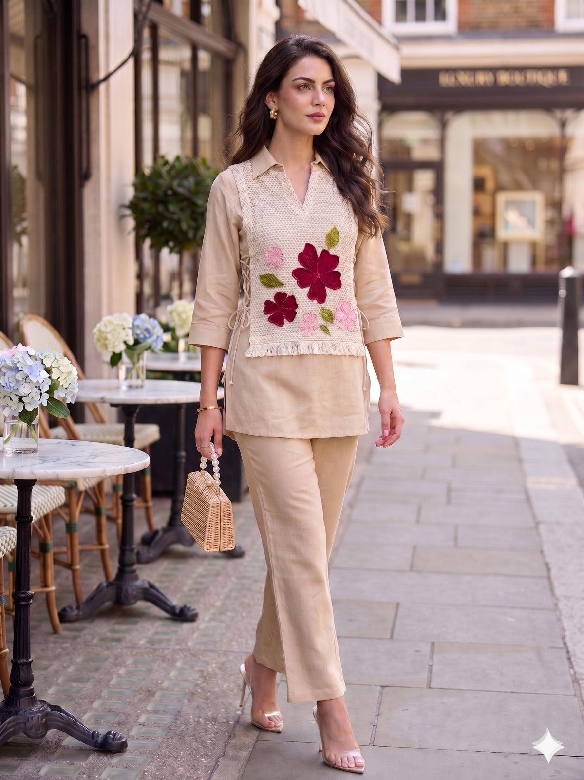 Super pretty cotton paired with jute applique co ord set