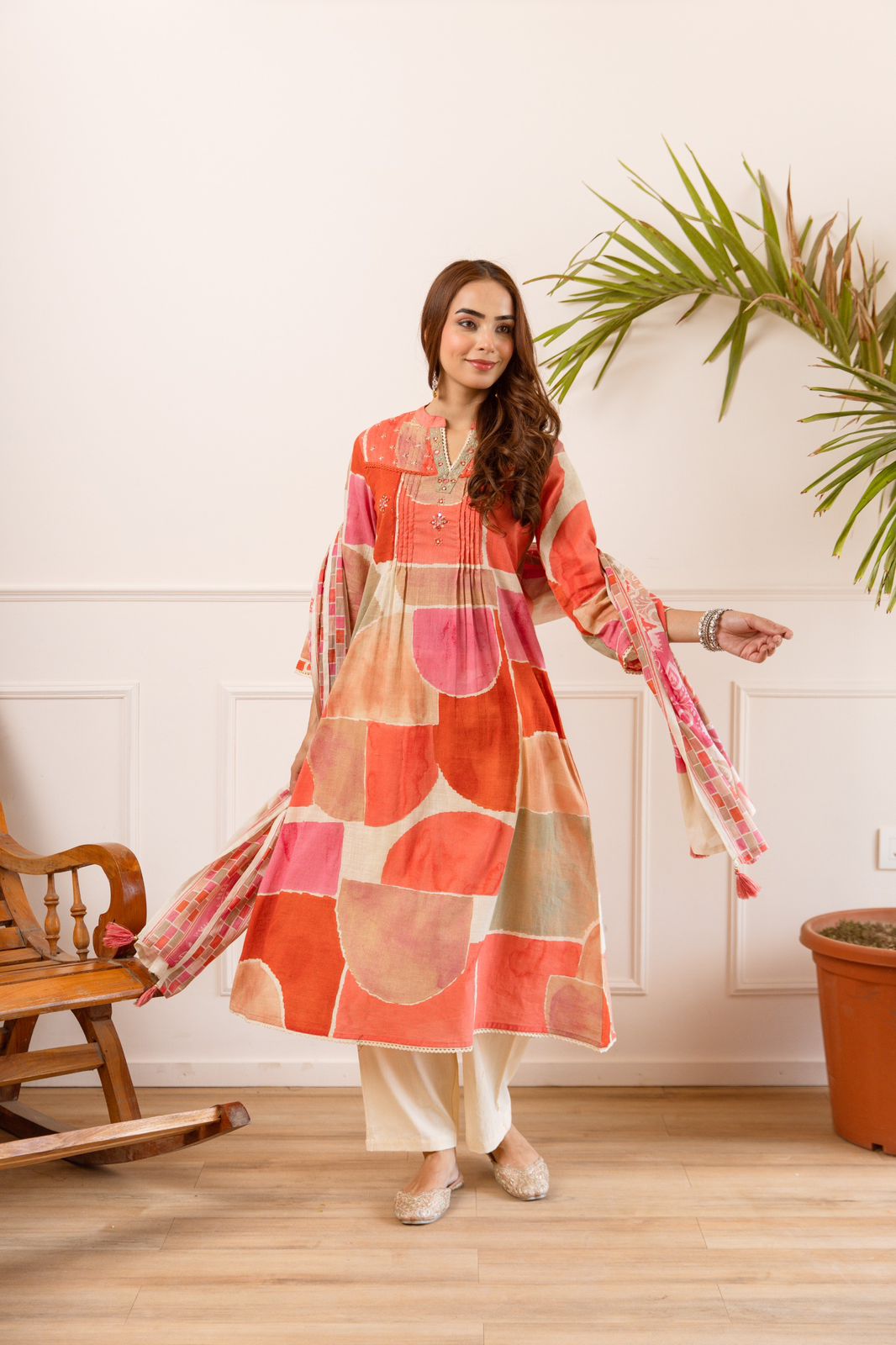Premium linen cotton digital chequered full suit set