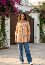 Smart Mul chanderi digital printed comes with spaghetti in peach