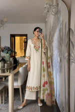 Pure cotton embroidered paired with pretty linen dupatta