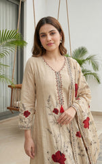 Beautiful applique work Mul chanderi suit set
