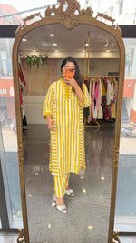 Super pretty cotton lace detailing striped Kurta pant in yellow
