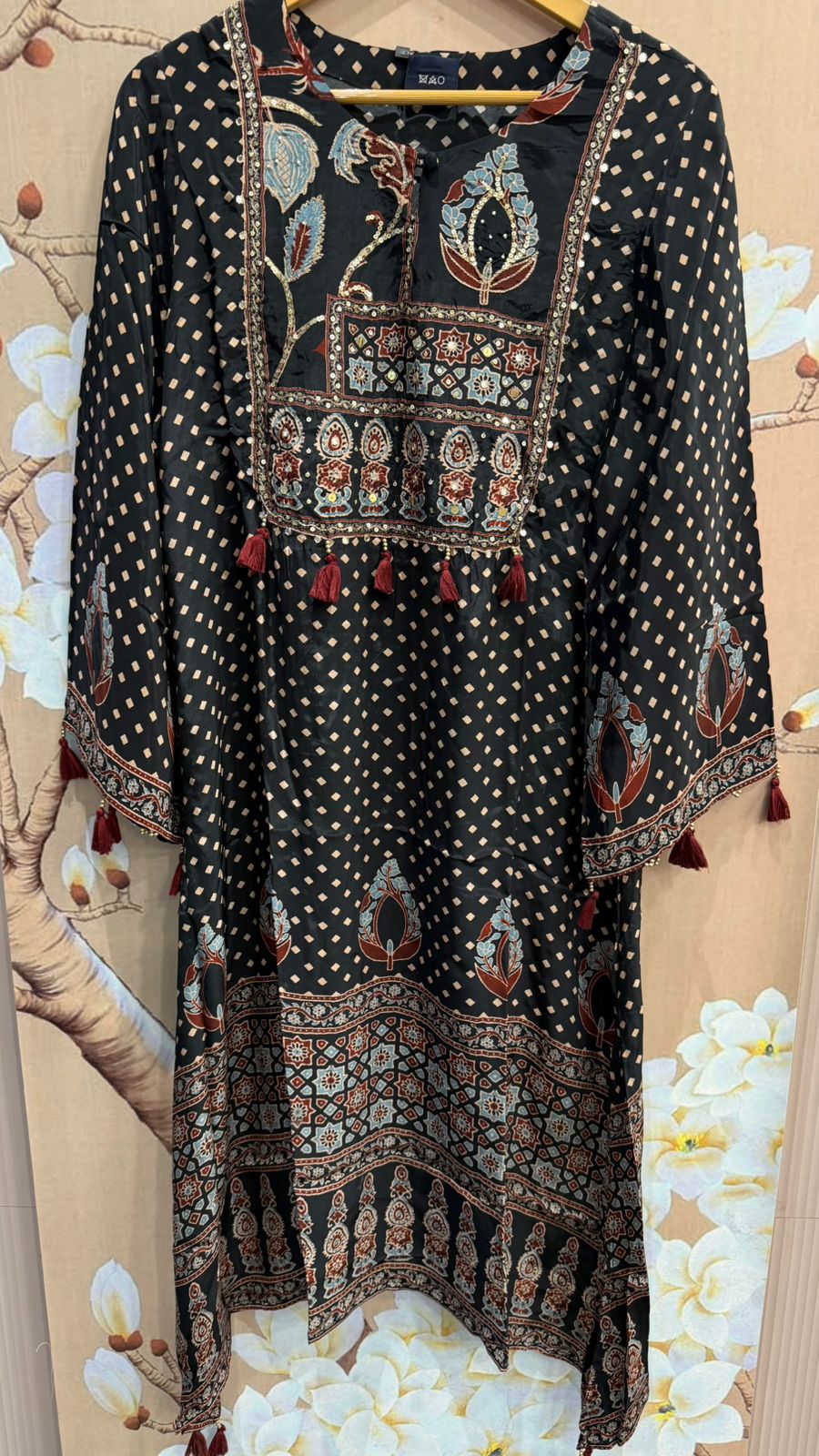 Pure crepe ajrakh kurta pant