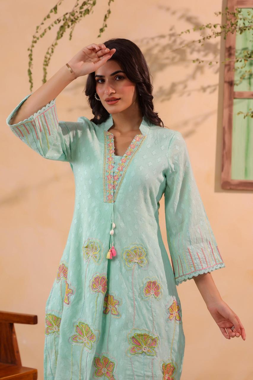Super pretty cotton with applique work and digital printed pant