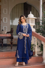Super elegant crush cotton lining suit set in blue