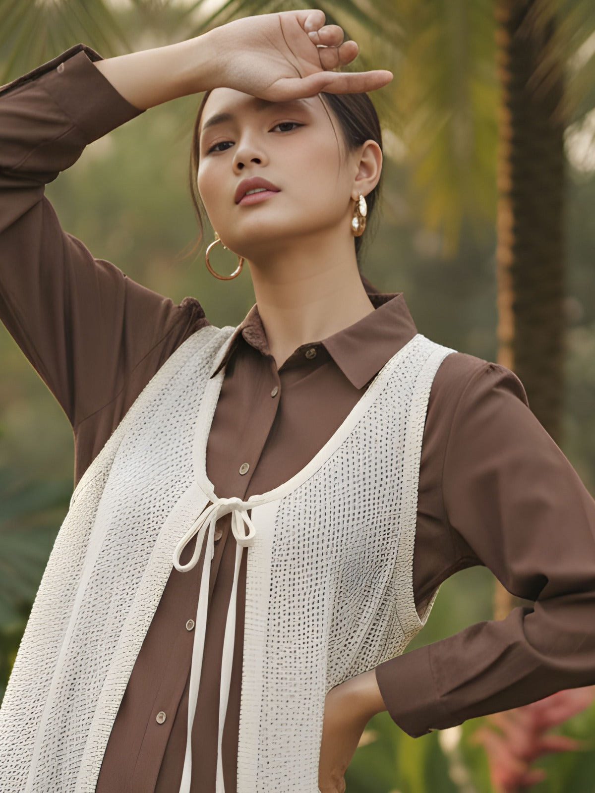 Premium cotton attached shrug in brown