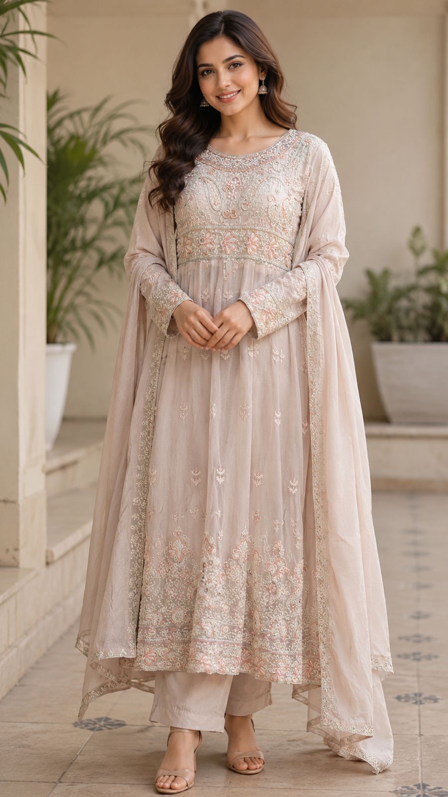 Premium chinon heavy embroidery party wear suit set