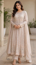 Premium chinon heavy embroidery party wear suit set
