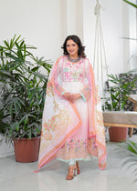 Super soft Mul cotton embroidered ombré Anarkali suit set in pink