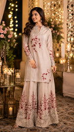 Heavy chinon plazzo co ord set with intricate embroidery