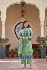 Pretty organza applique work full suit set (slim fit)
