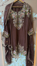 Pretty chinon embroidery sharara set in brown