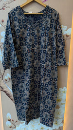 Premium katha stitch real mirror blue kurta