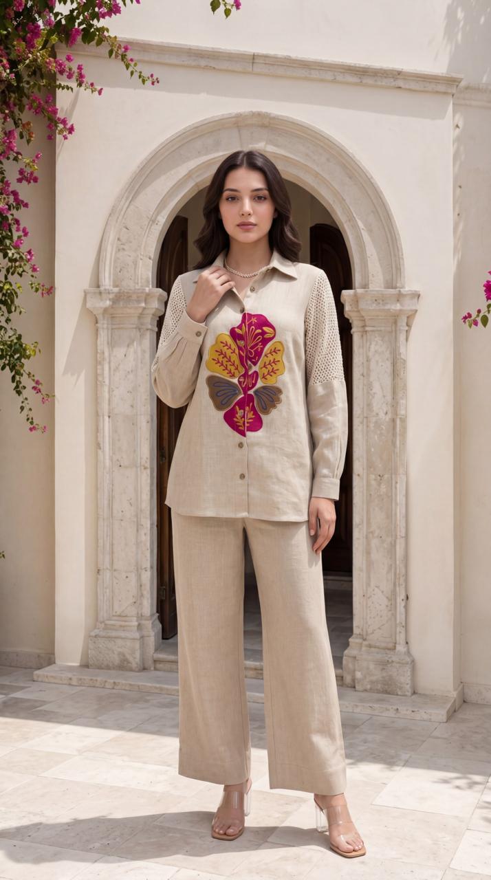 Applique work cotton jute Co ord