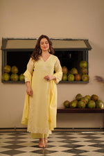 Embroidered crush cotton in yellowFull suit set