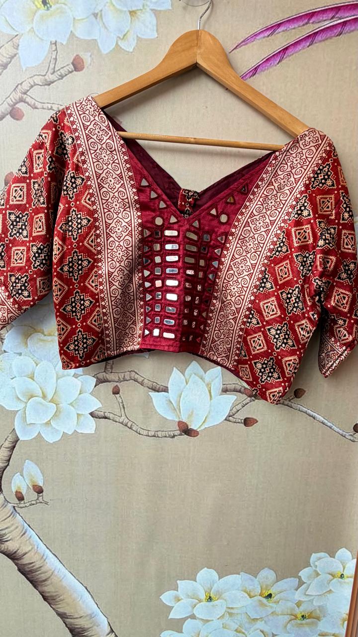 Gaji silk real mirror red blouse
