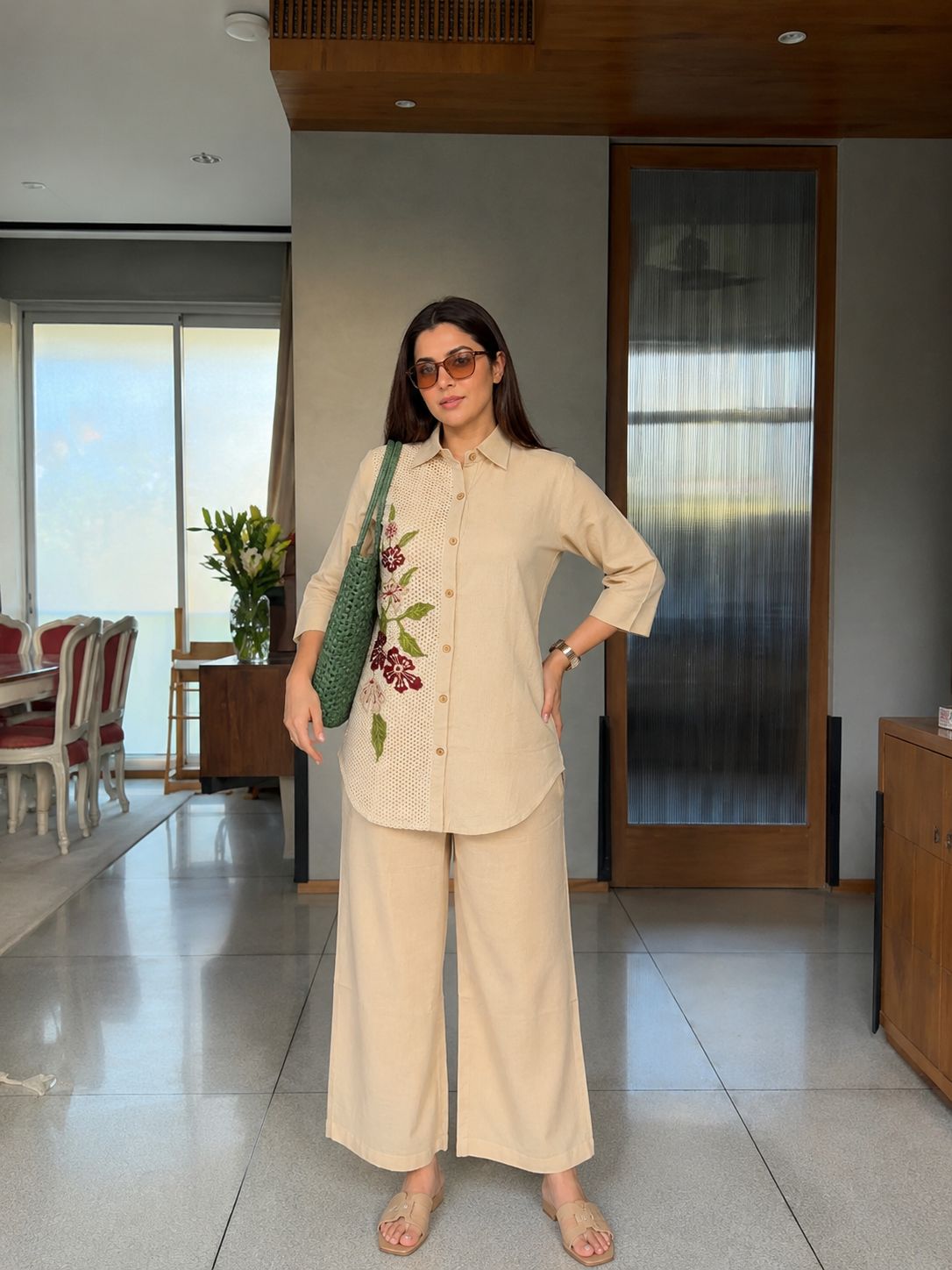 Applique work jute cotton co ordset