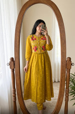 Mul chanderi with attached jacket co ord set in yellow