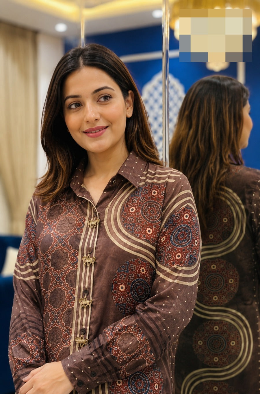 Pure crepe with metallic hanging blue brown