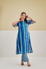 Super pretty soft Mul cotton with stripes in bluekurta pant