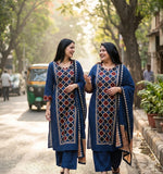 Plus size cotton suit set in blue