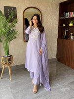 Pretty embroidered cotton suit set in purple