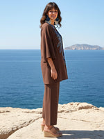 Pretty cotton blue highlighted embroidered co ord in brown