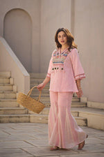 Linen cotton designer co ord in pink