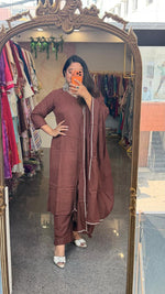 Premium Kota Dodiya super breathable cotton suit set in brown