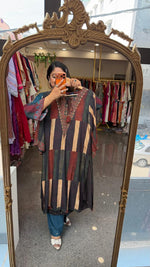 Super soft Mul silk stripes kurta pant in green