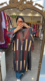 Super soft Mul silk stripes kurta pant in green