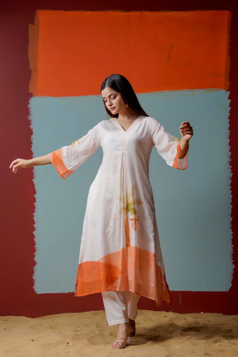 Super soft Mul cotton front n back digital print kurta pant