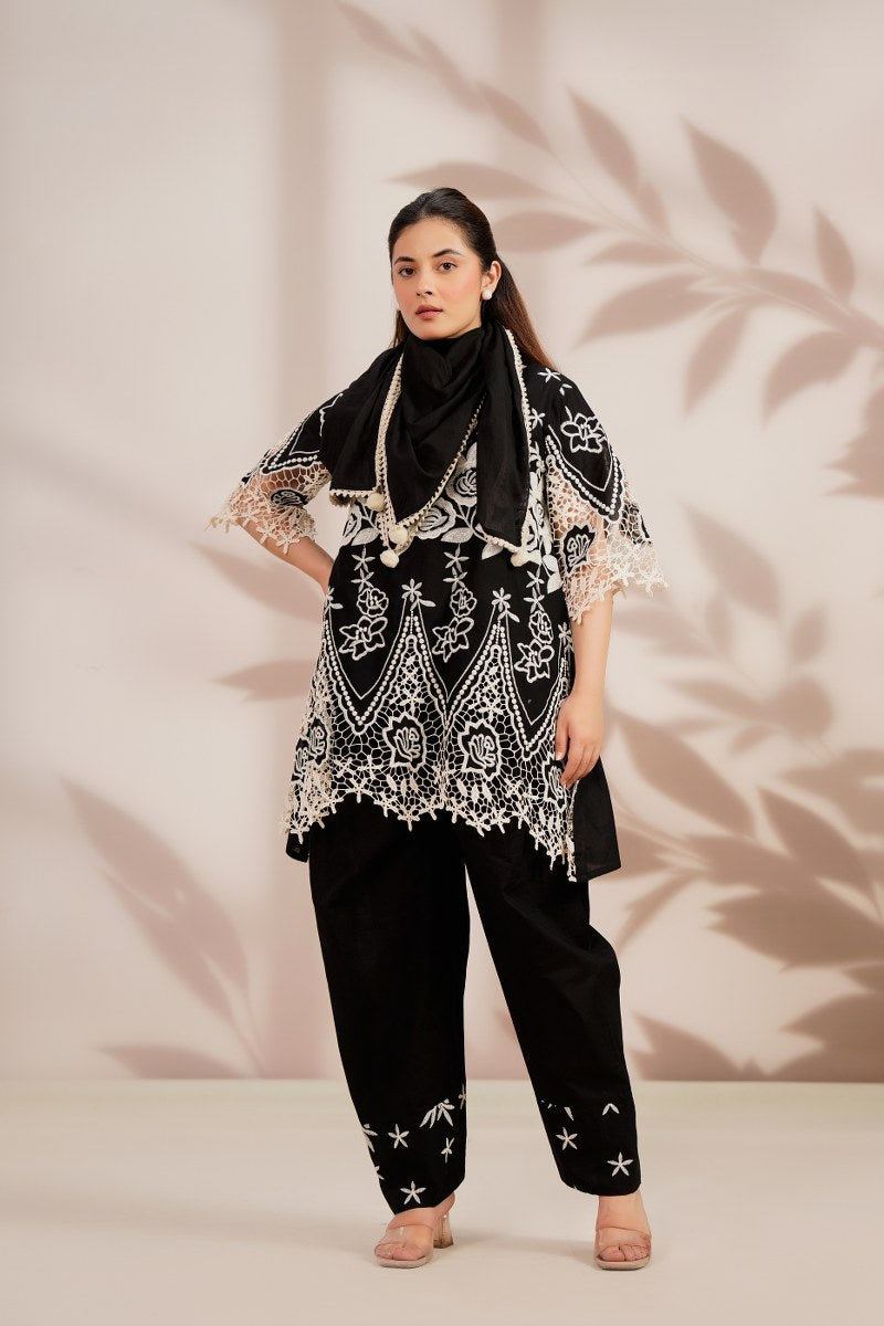 Premium embroidered cotton farshi salwar suit set in black