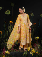 Super pretty Mul cotton embroidered full suit set in yellow