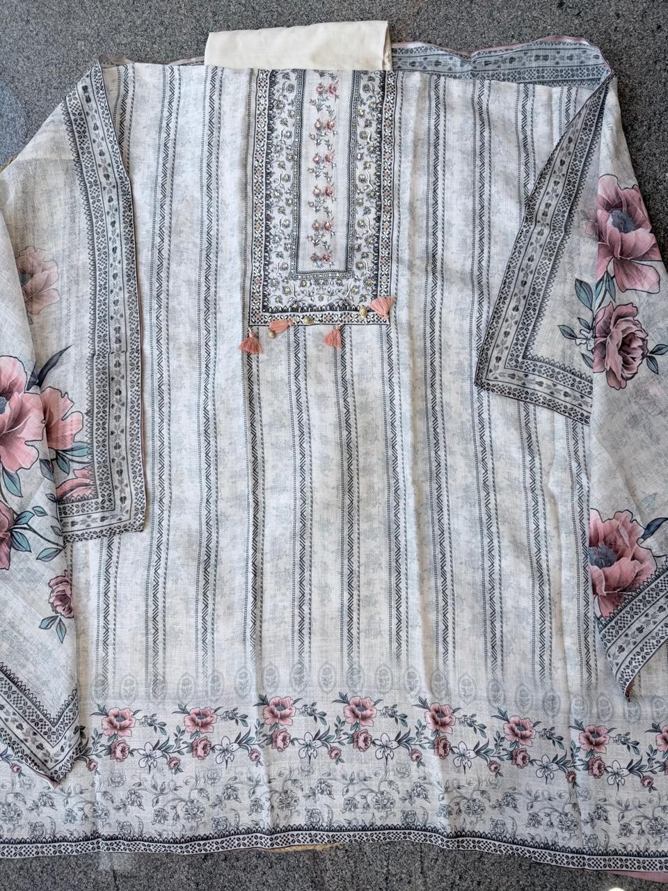 Pretty linen cotton unstiched suit set