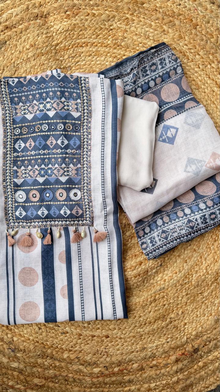 Pretty linen cotton unstiched suit set