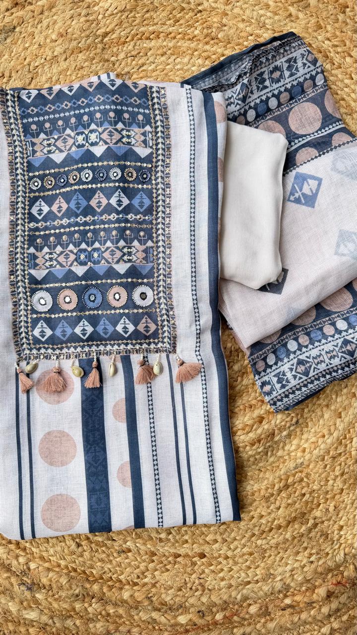 Pretty linen cotton unstiched suit set