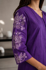 Pretty pure cotton full pintex suit set in purple