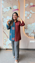 Pure crepe front and back digital print co ord in red