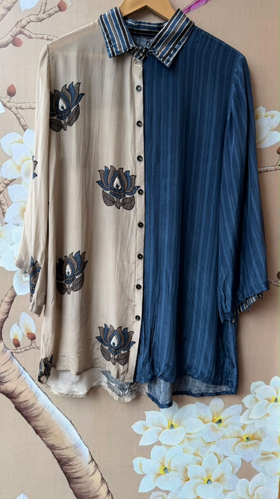 Pure crepe front and back digital print co ord in Blue