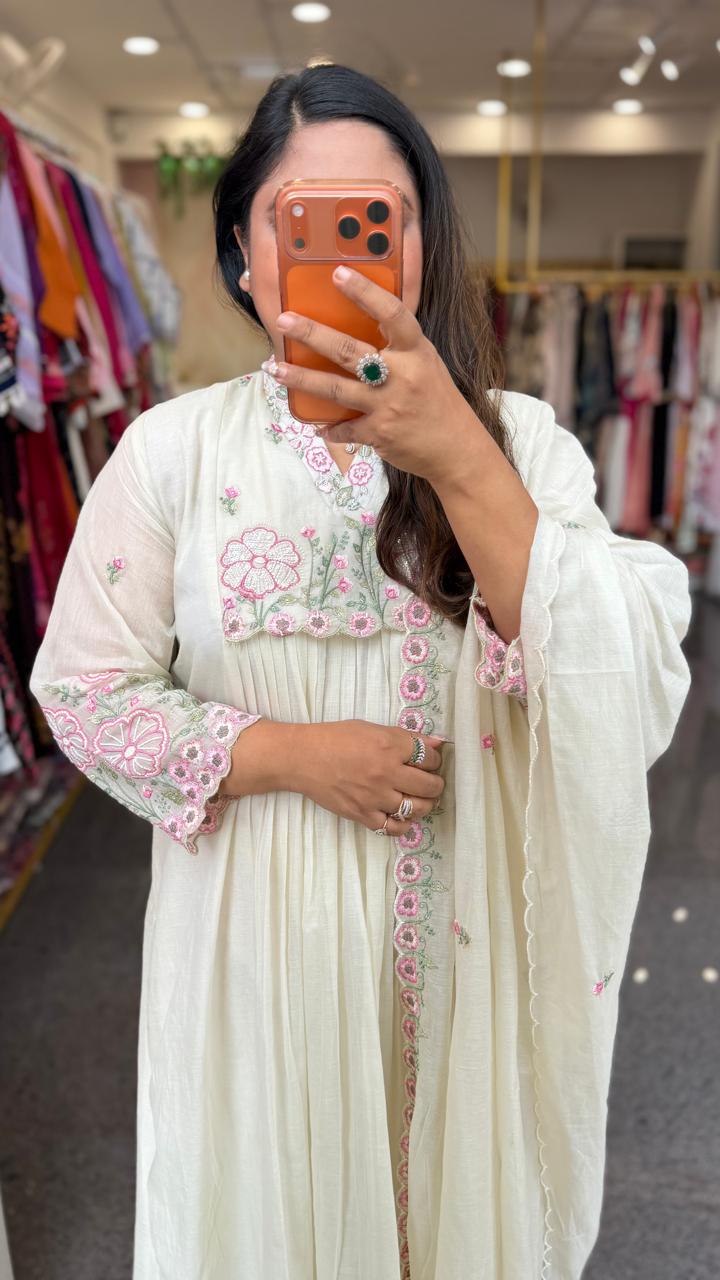 Premium mul chanderi premium heavely embroidered with sequence detailing with linning full suit set.