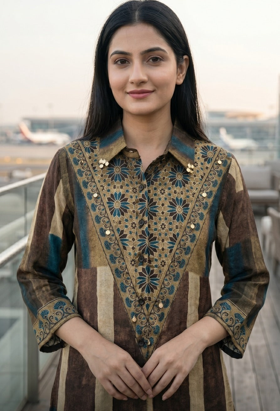 Crepe silk ajrakh crepe shirt